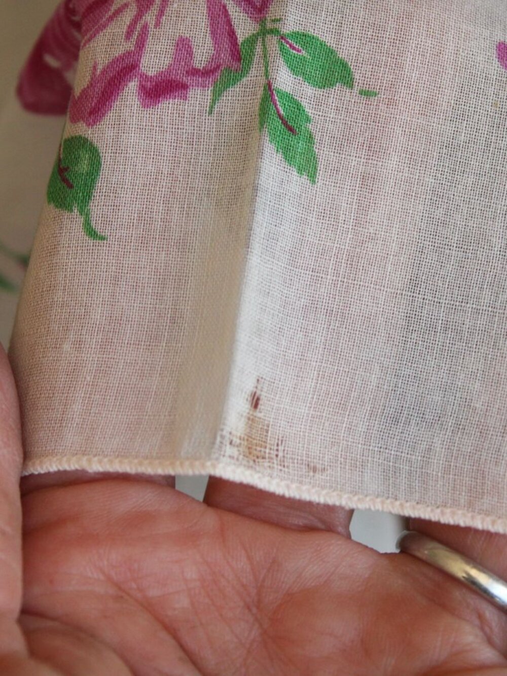 Vintage 1950s Cotton Handkerchief Floral Print, Pink Purple Roses Hankie - Picture 3 of 10